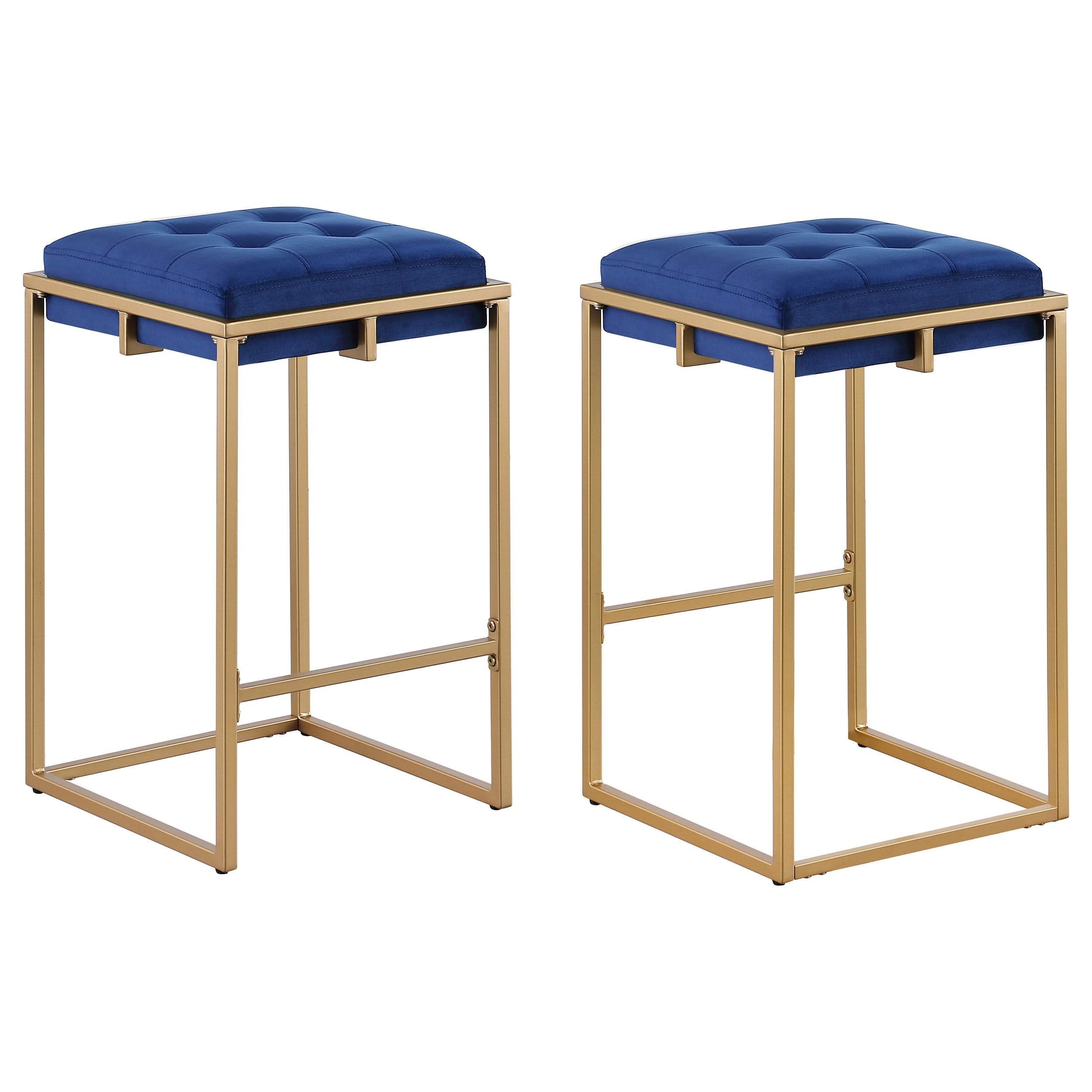Nadia Upholstered Backless Counter Stool Blue (Set of 2)