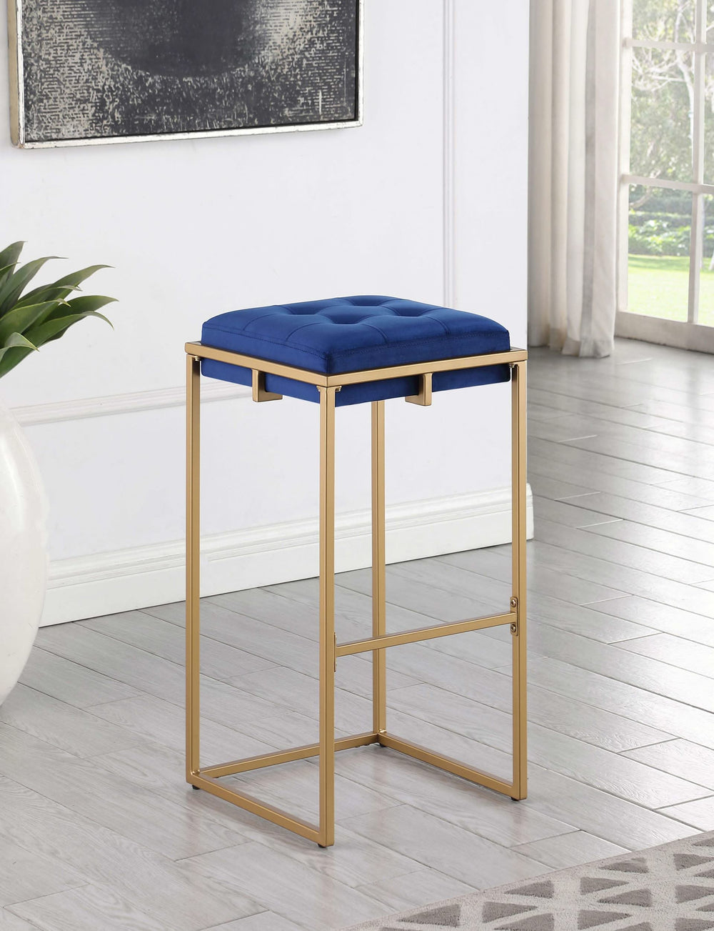 Taburete de bar tapizado sin respaldo Nadia azul (juego de 2)