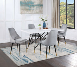Juego de mesa de comedor Gabrielle de 5 piezas con tablero de mármol blanco y gris