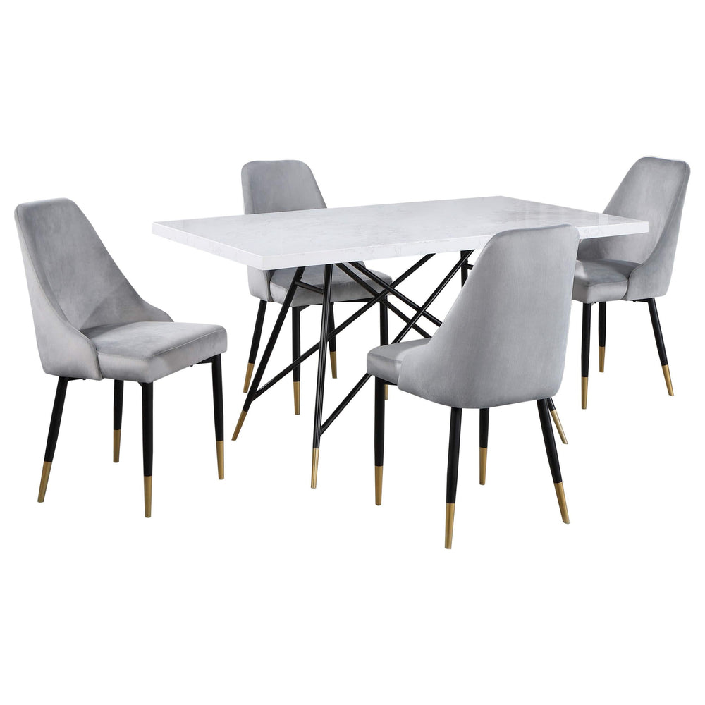 Juego de mesa de comedor Gabrielle de 5 piezas con tablero de mármol blanco y gris