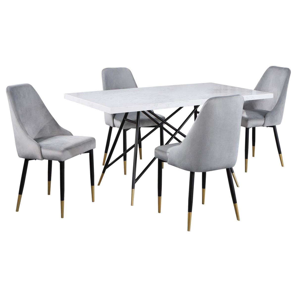 Juego de mesa de comedor Gabrielle de 5 piezas con tablero de mármol blanco y gris