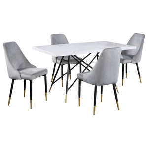 Juego de mesa de comedor Gabrielle de 5 piezas con tablero de mármol blanco y gris