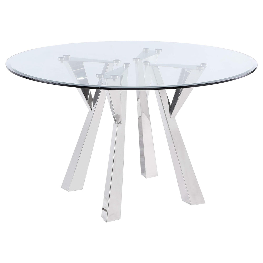 Mesa de comedor redonda Alaia de 51 pulgadas con tapa de vidrio transparente, cromada