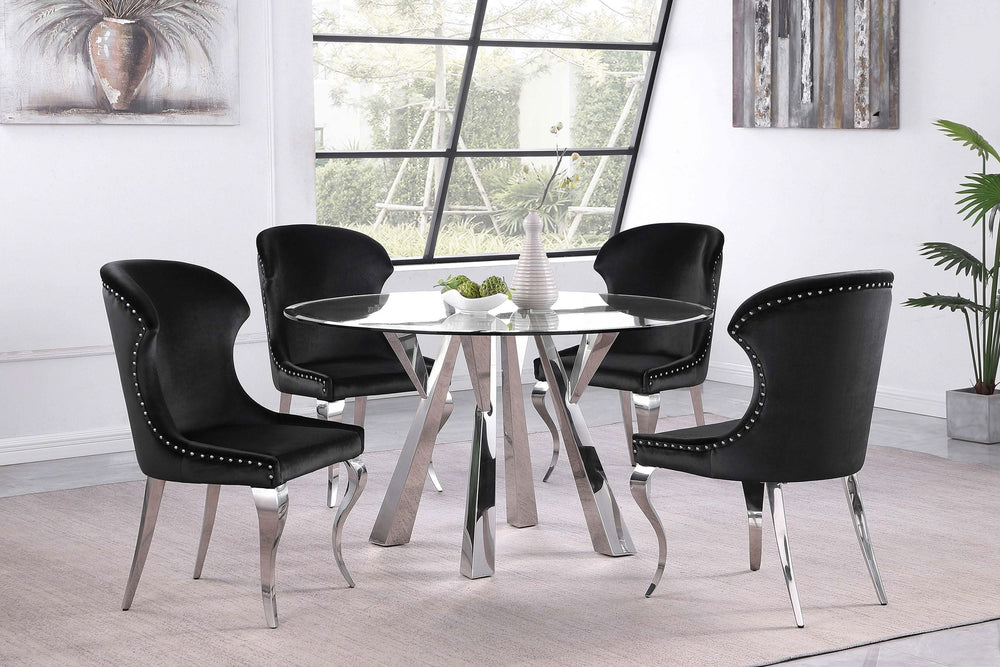 Mesa de comedor redonda Alaia de 51 pulgadas con tapa de vidrio transparente, cromada