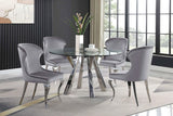 Mesa de comedor redonda Alaia de 51 pulgadas con tapa de vidrio transparente, cromada