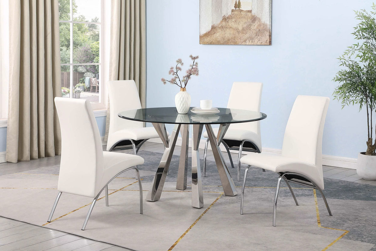 Mesa de comedor redonda Alaia de 51 pulgadas con tapa de vidrio transparente, cromada