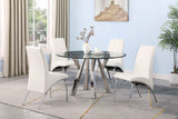 Mesa de comedor redonda Alaia de 51 pulgadas con tapa de vidrio transparente, cromada