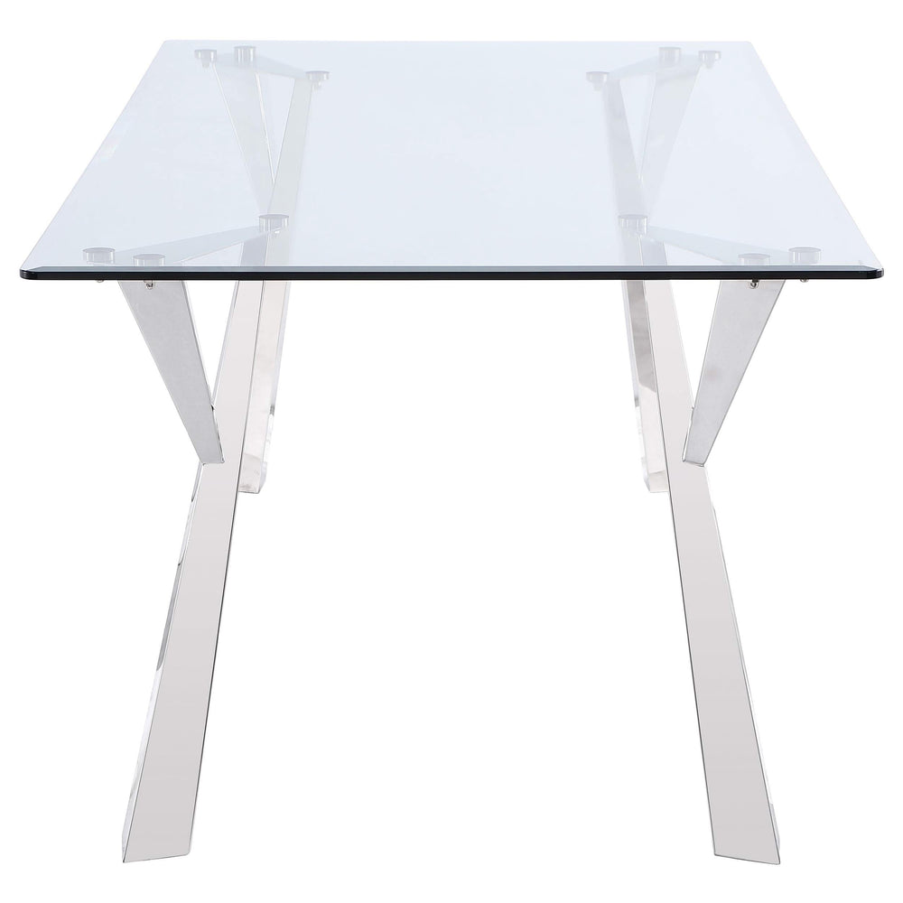 Mesa de comedor rectangular Alaia de 79 pulgadas con tapa de vidrio cromada