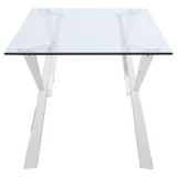 Mesa de comedor rectangular Alaia de 79 pulgadas con tapa de vidrio cromada