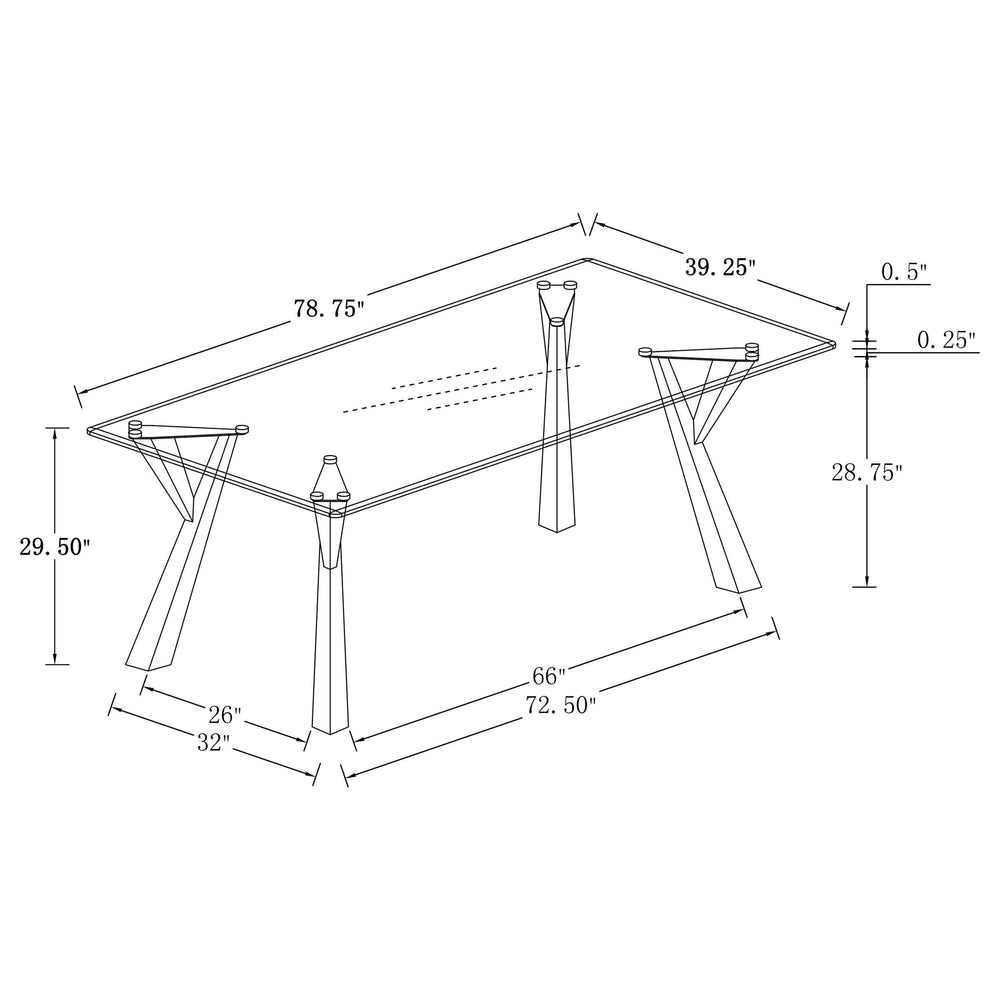 Mesa de comedor rectangular Alaia de 79 pulgadas con tapa de vidrio cromada