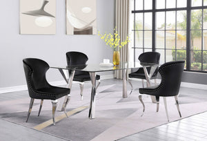 Mesa de comedor rectangular Alaia de 79 pulgadas con tapa de vidrio cromada