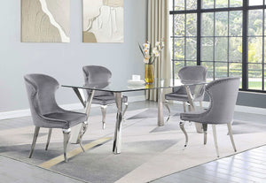 Mesa de comedor rectangular Alaia de 79 pulgadas con tapa de vidrio cromada