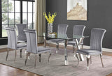 Mesa de comedor rectangular Alaia de 79 pulgadas con tapa de vidrio cromada