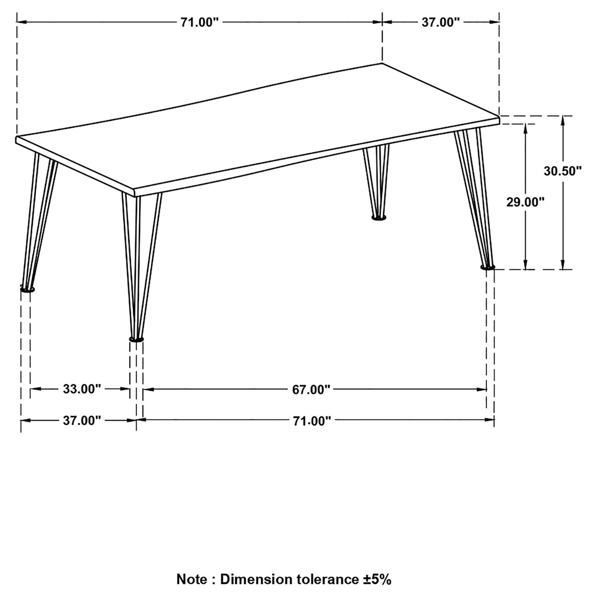 Mesa de comedor Sherman de 71 pulgadas con borde natural de acacia natural