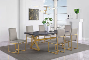 Juego de comedor rectangular Conway de 7 piezas en nogal oscuro y oro envejecido