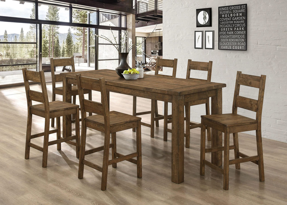 Mesa de comedor Coleman de 84 pulgadas de altura de mostrador en marrón dorado