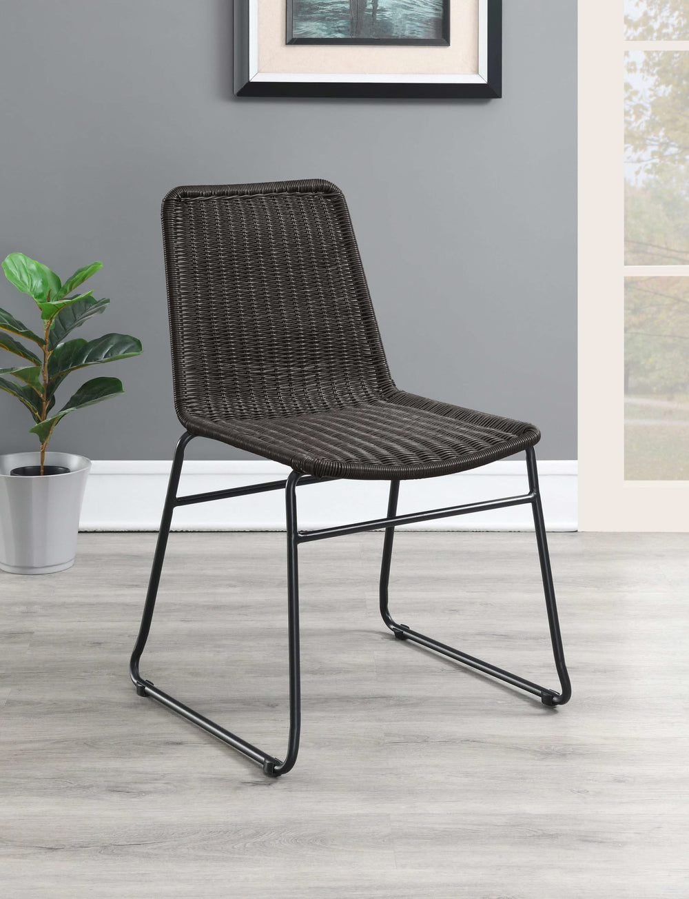 Dacy Faux Rattan Metal Dining Side Chair Brown (Set of 2)