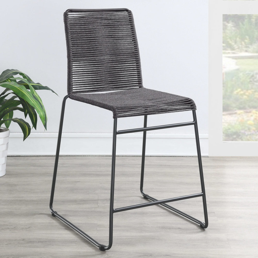 Silla de mostrador de metal Jerome con cuerda tejida, color carbón (juego de 2)