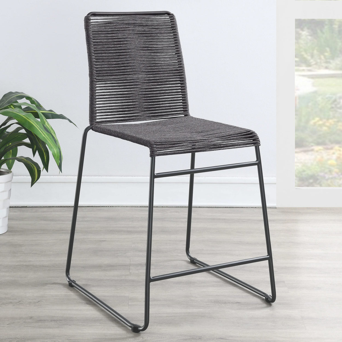 Silla de mostrador de metal Jerome con cuerda tejida, color carbón (juego de 2)