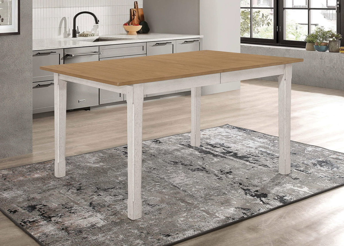 Mesa de comedor Kirby de 71 pulgadas con hojas extensibles, rústica, color blanco roto