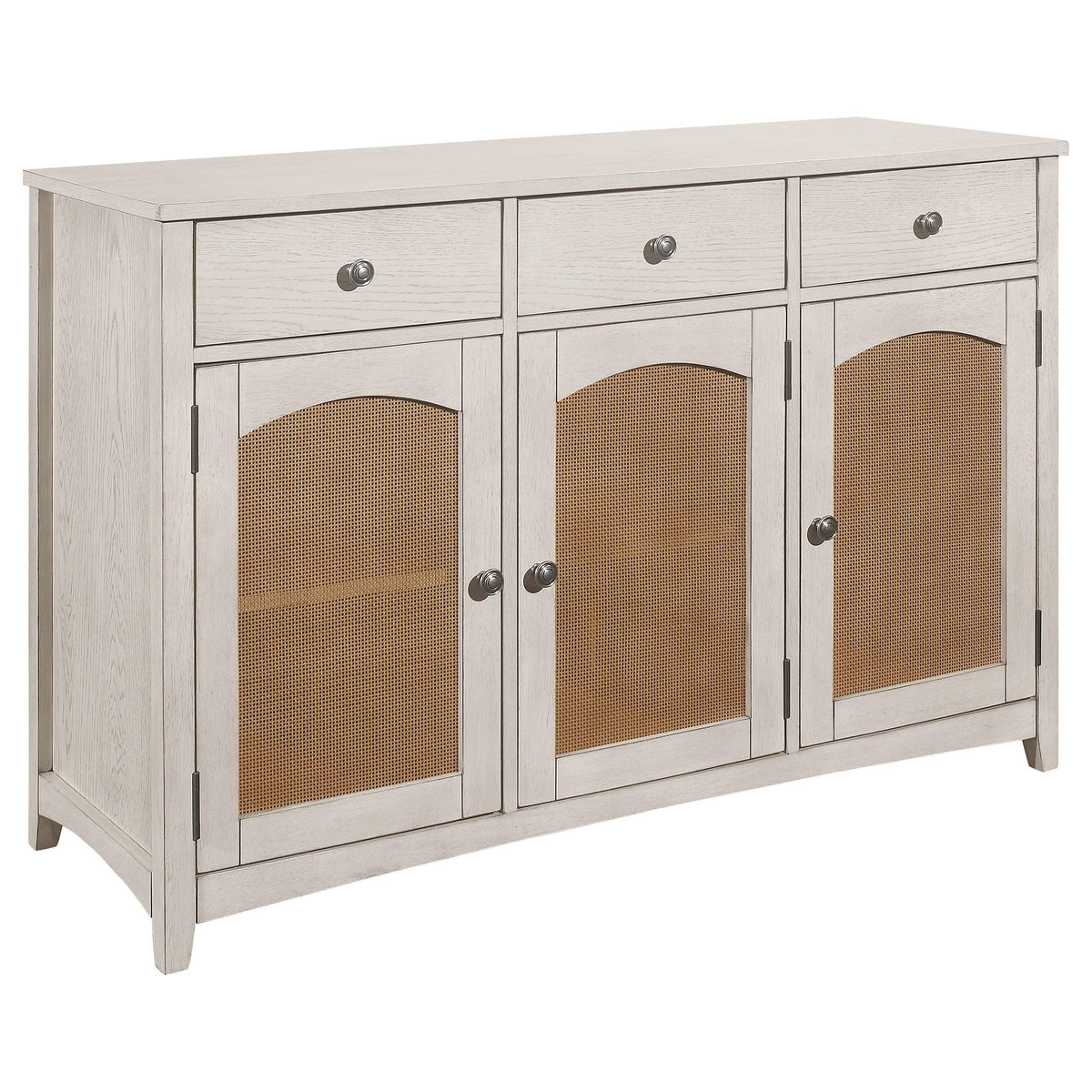 Aparador Kirby de 3 cajones, estilo buffet, rústico, blanco roto
