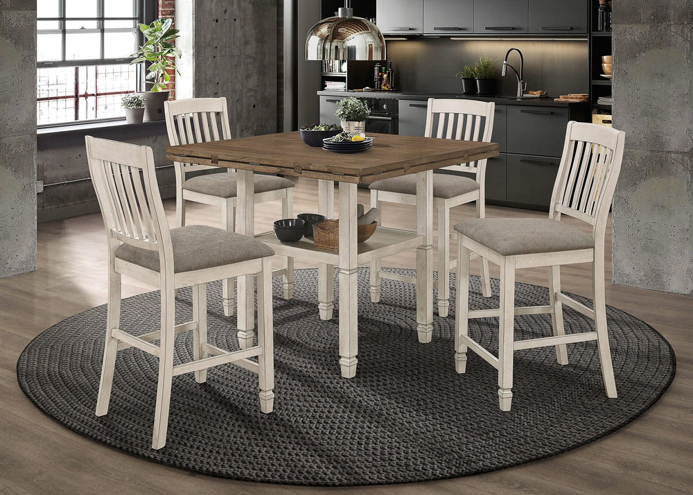 Juego de comedor Sarasota de 5 piezas con hojas abatibles, color crema rústico