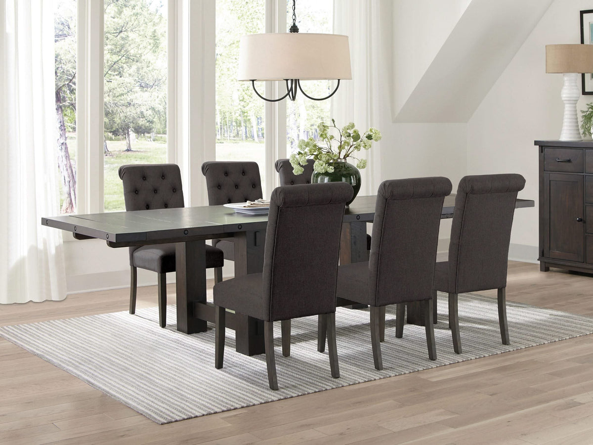 Juego de mesa de comedor extensible Calandra de 7 piezas, color gris