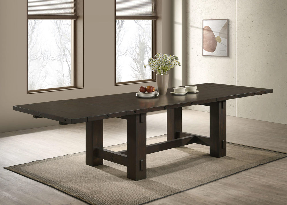 Mesa de comedor Calandra de 121 pulgadas con hojas extensibles, estilo vintage Java