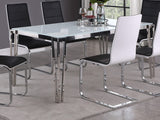 Mesa de comedor rectangular Pauline de 64 pulgadas con tapa de vidrio cromada