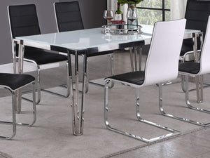 Mesa de comedor rectangular Pauline de 64 pulgadas con tapa de vidrio cromada