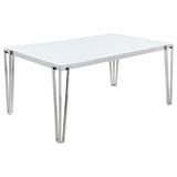 Mesa de comedor rectangular Pauline de 64 pulgadas con tapa de vidrio cromada