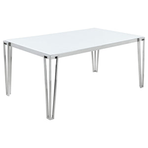 Mesa de comedor rectangular Pauline de 64 pulgadas con tapa de vidrio cromada