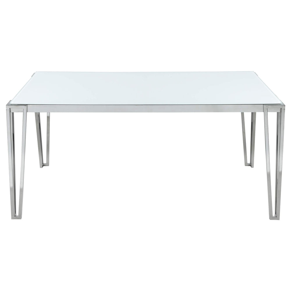Mesa de comedor rectangular Pauline de 64 pulgadas con tapa de vidrio cromada