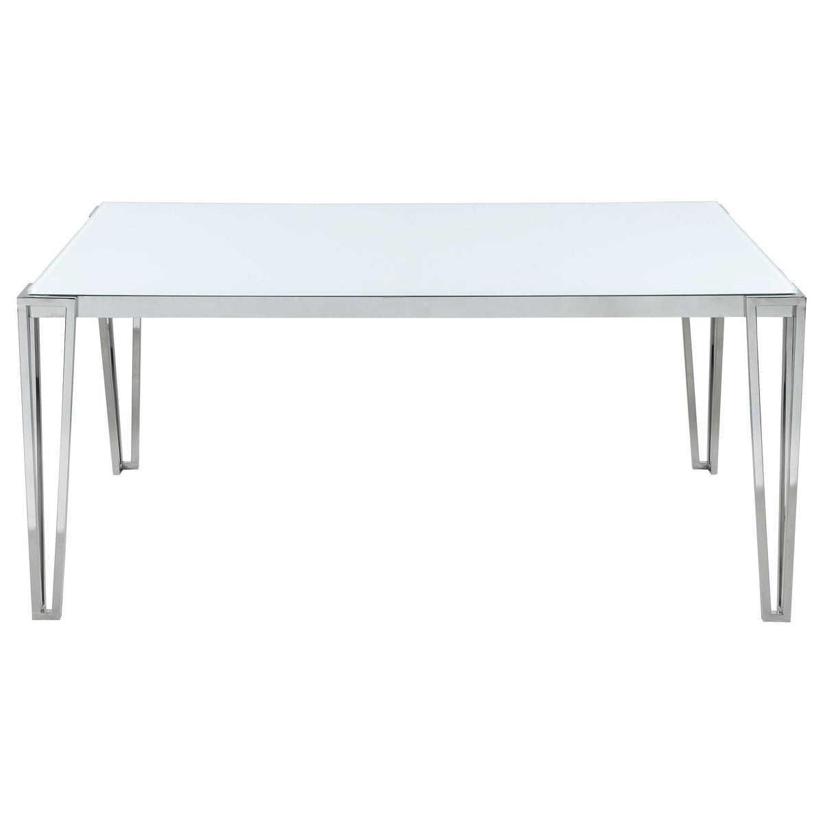 Mesa de comedor rectangular Pauline de 64 pulgadas con tapa de vidrio cromada