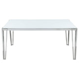 Mesa de comedor rectangular Pauline de 64 pulgadas con tapa de vidrio cromada