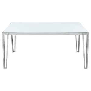 Mesa de comedor rectangular Pauline de 64 pulgadas con tapa de vidrio cromada