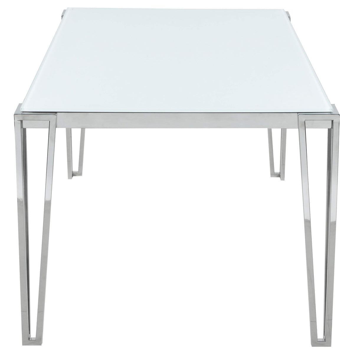 Mesa de comedor rectangular Pauline de 64 pulgadas con tapa de vidrio cromada