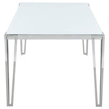 Mesa de comedor rectangular Pauline de 64 pulgadas con tapa de vidrio cromada