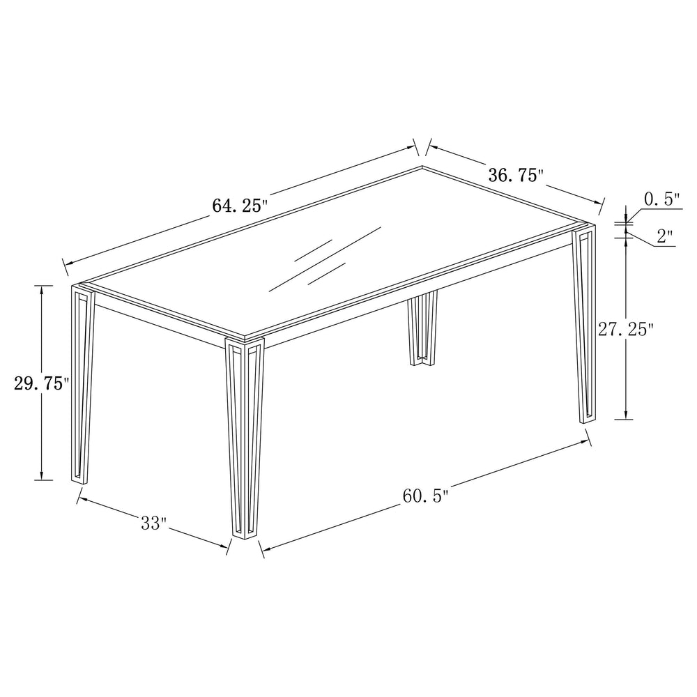 Mesa de comedor rectangular Pauline de 64 pulgadas con tapa de vidrio cromada