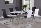 Mesa de comedor rectangular Pauline de 64 pulgadas con tapa de vidrio cromada