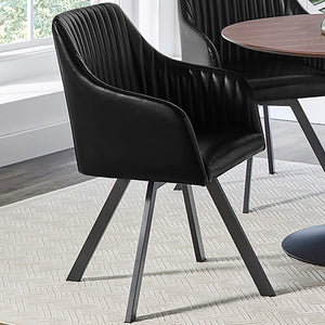 Silla de comedor giratoria tapizada en cuero sintético Arika, color negro