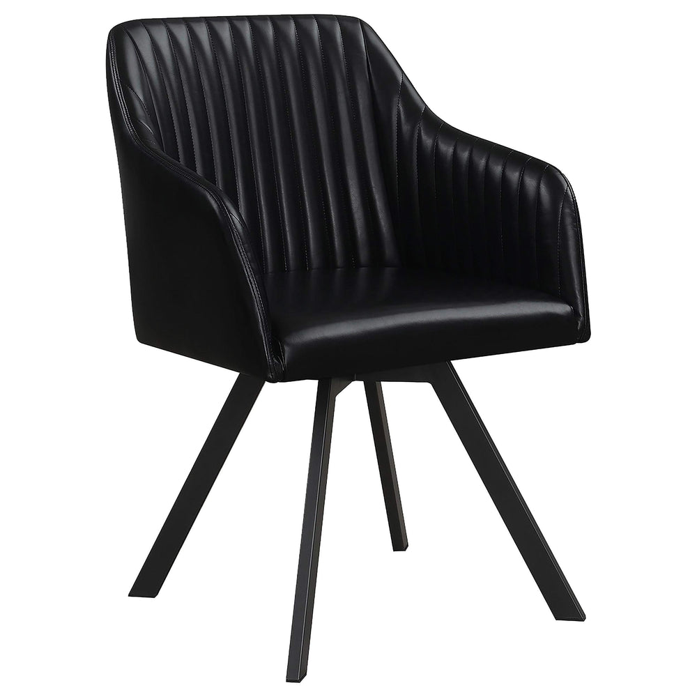 Silla de comedor giratoria tapizada en cuero sintético Arika, color negro