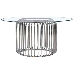 Mesa de comedor redonda Veena de 60 pulgadas con tapa de vidrio y metal cromado