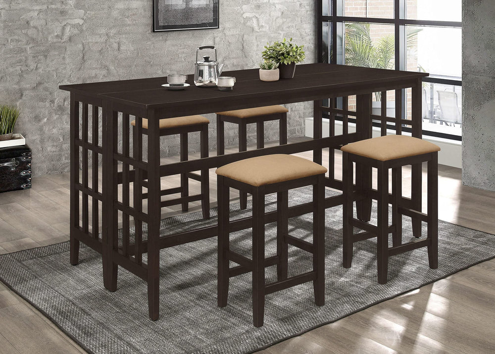 Juego de comedor rectangular de 5 piezas Gabriel, altura de mostrador, color capuchino