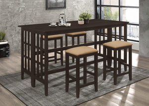 Juego de comedor rectangular de 5 piezas Gabriel, altura de mostrador, color capuchino