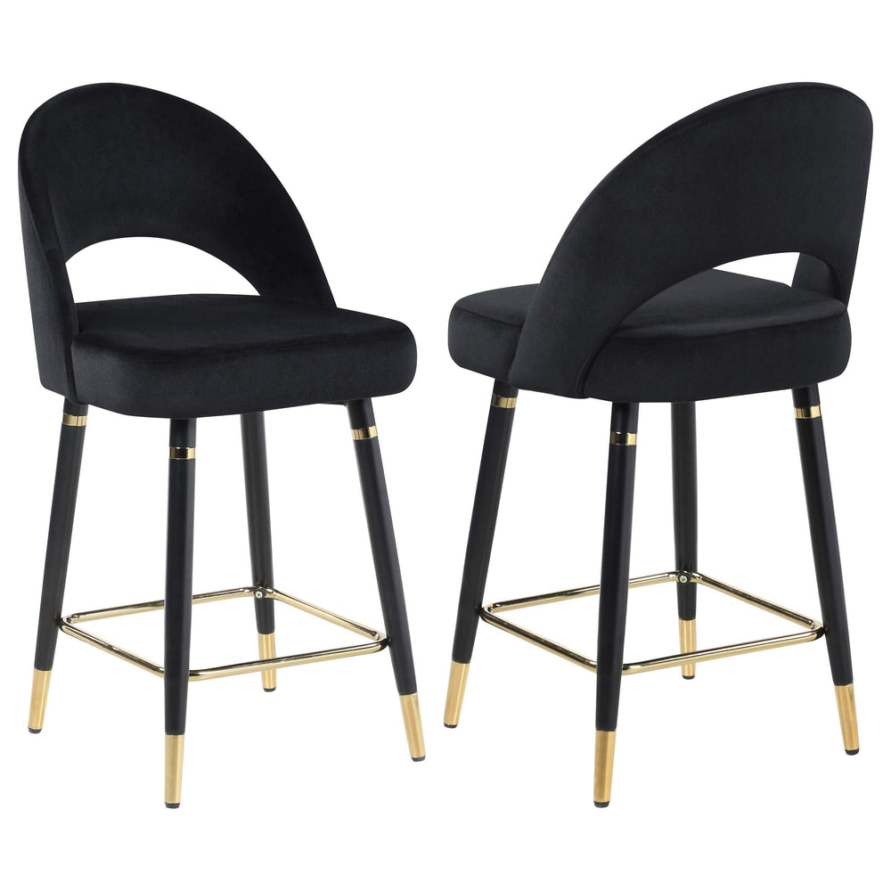 Silla de mostrador Lindsey tapizada en terciopelo negro (juego de 2)
