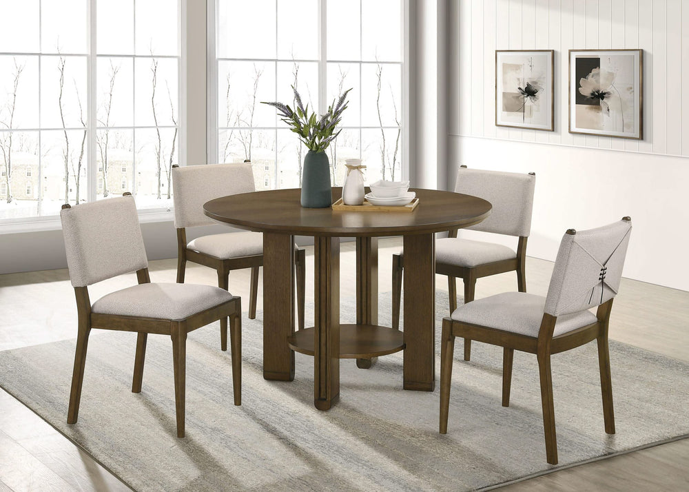 Juego de mesa de comedor redonda de madera Ottowa de 5 piezas, color marrón