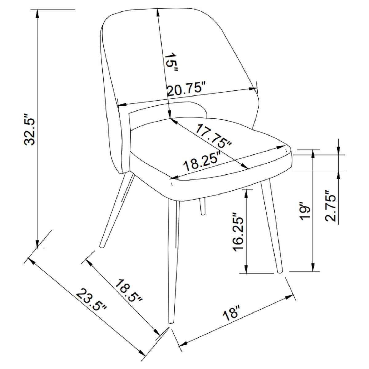 Silla de comedor tapizada Hastings gris (juego de 2)