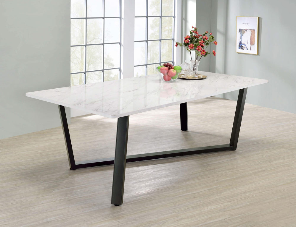 Mesa de comedor rectangular Mayer de 87 pulgadas con imitación de mármol, color blanco