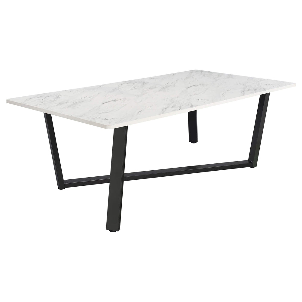 Mesa de comedor rectangular Mayer de 87 pulgadas con imitación de mármol, color blanco